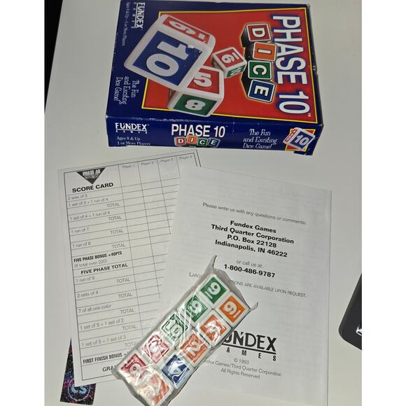 Phase 10 Dice game 1998 Fundex Games dice instructions and scorepad - Picture 1 of 12